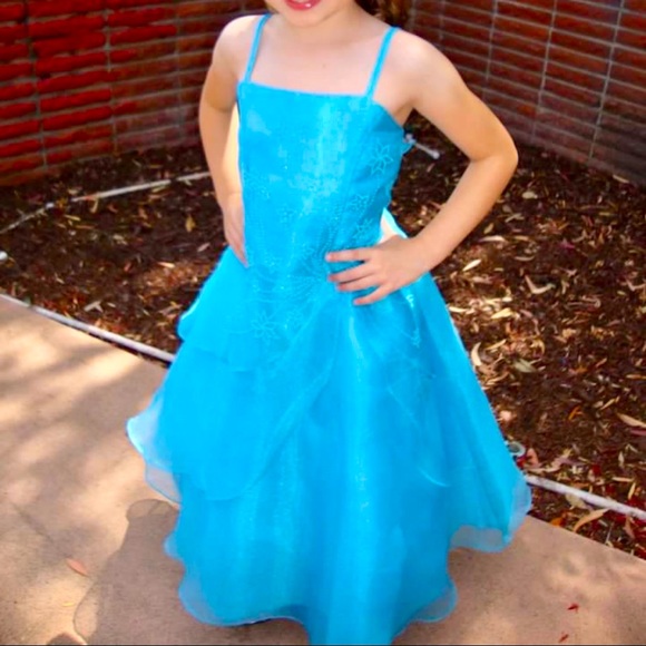 Lily Kids, USA Other - GIRLS TURQUOISE LONG BLUE EMBELLISHED ZIP-UP GOWN BY LILY KIDS, USA. SIZE 8